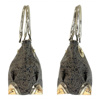 Celine Vintage Saluki Carriage Pattern Black Gold Tote Shoulder Bag