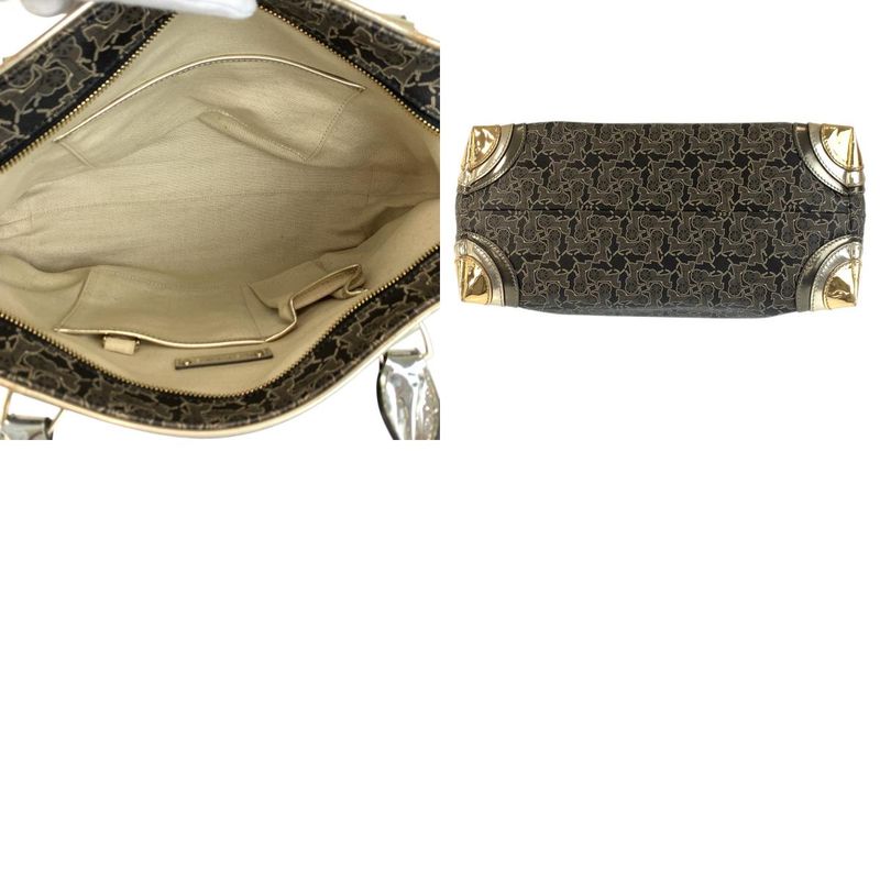 Celine Vintage Saluki Carriage Pattern Black Gold Tote Shoulder Bag