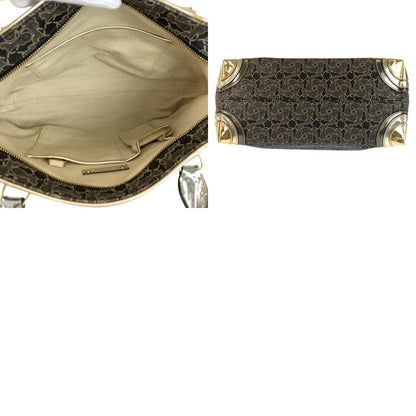 Celine Vintage Saluki Carriage Pattern Black Gold Tote Shoulder Bag