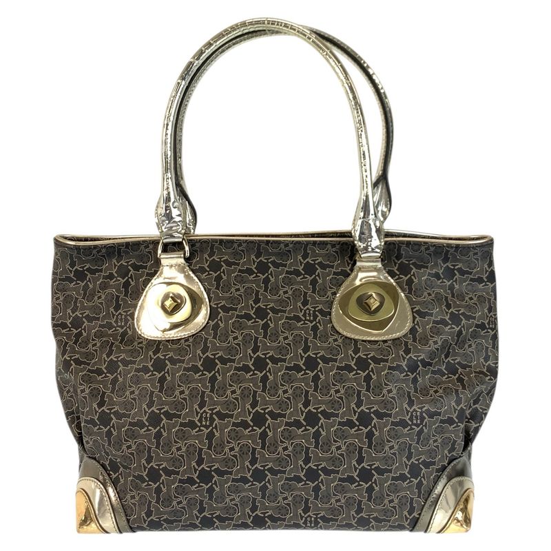 Celine Vintage Saluki Carriage Pattern Black Gold Tote Shoulder Bag