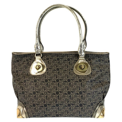 Celine Vintage Saluki Carriage Pattern Black Gold Tote Shoulder Bag