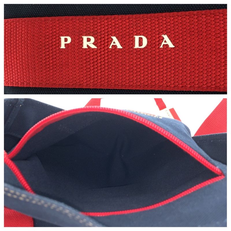 Prada Sports Canapa Navy Red Canvas Tote