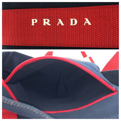 Prada Sports Canapa Navy Red Canvas Tote