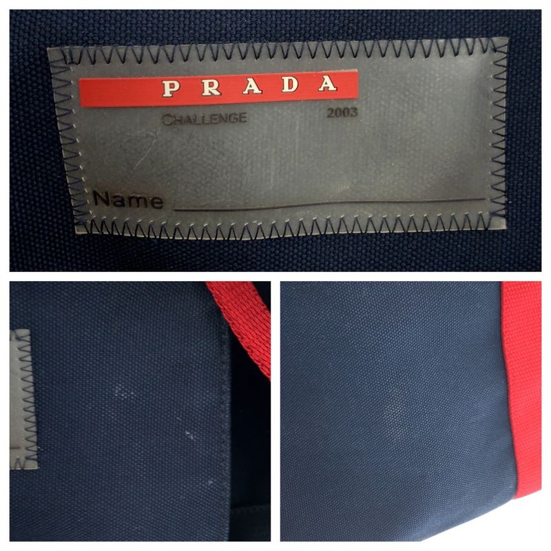 Prada Sports Canapa Navy Red Canvas Tote