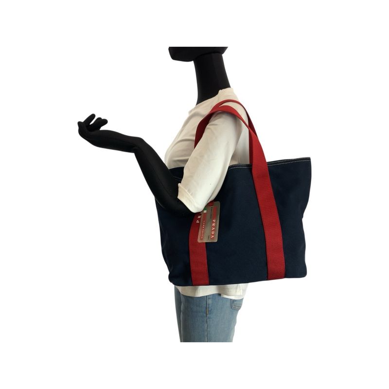 Prada Sports Canapa Navy Red Canvas Tote