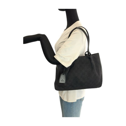 Gucci Black GG Canvas Leather Tote Shoulder Bag