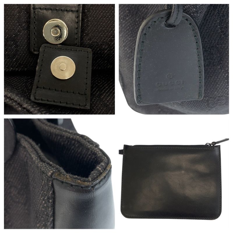 Gucci Black GG Canvas Leather Tote Shoulder Bag