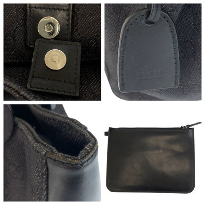 Gucci Black GG Canvas Leather Tote Shoulder Bag