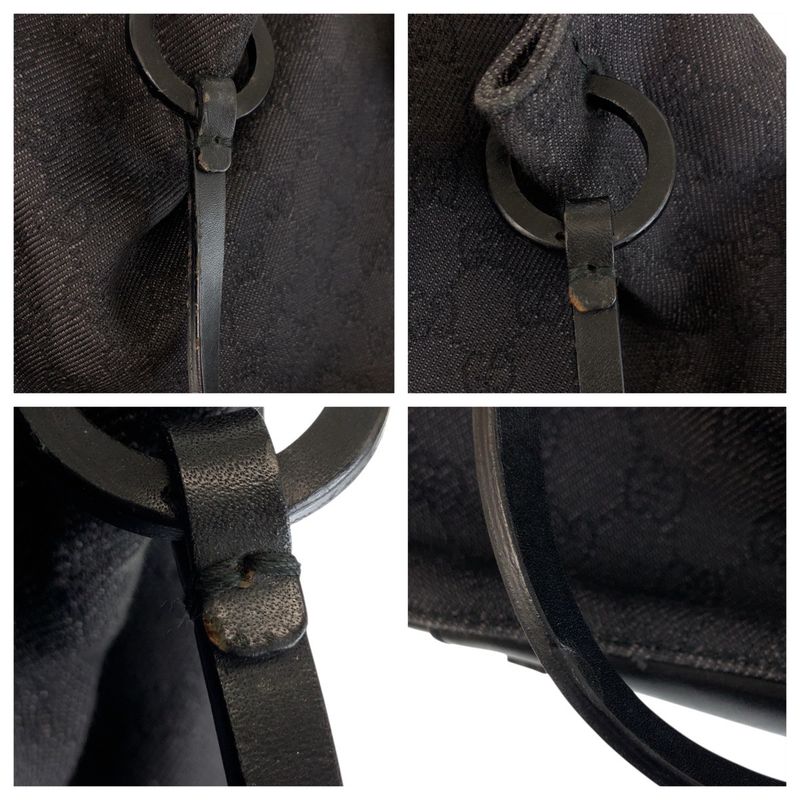 Gucci Black GG Canvas Leather Tote Shoulder Bag