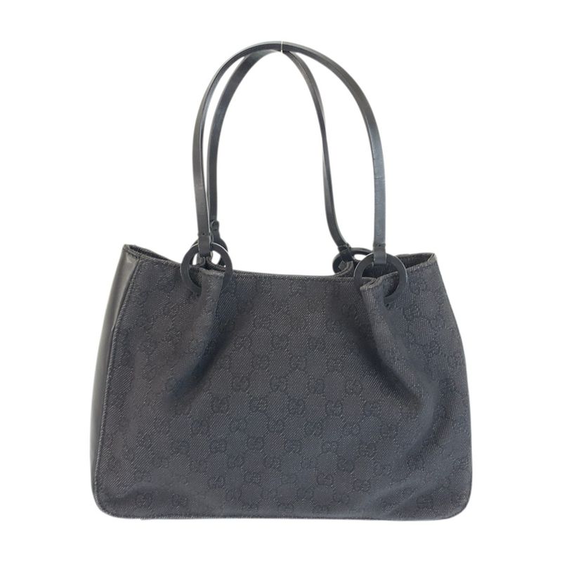 Gucci Black GG Canvas Leather Tote Shoulder Bag