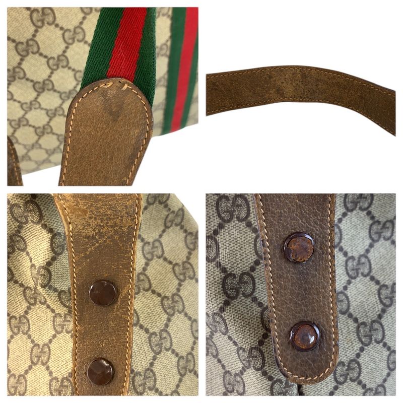 Gucci Vintage Sherry Line Beige GG Supreme Canvas Boston Bag