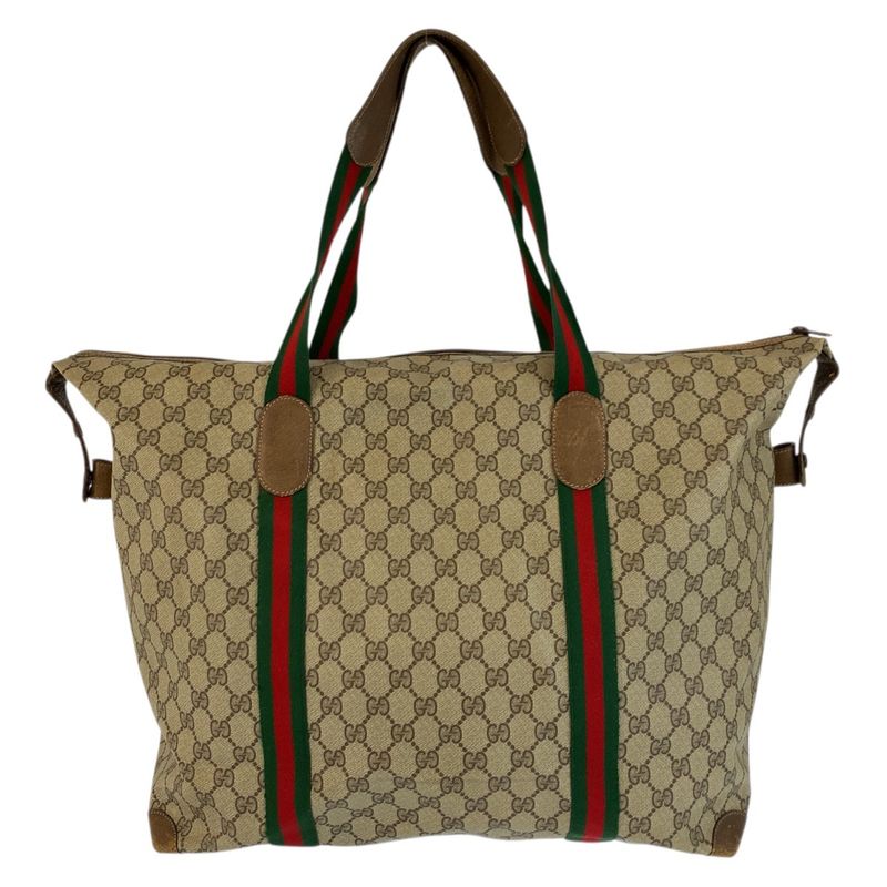 Gucci Vintage Sherry Line Beige GG Supreme Canvas Boston Bag