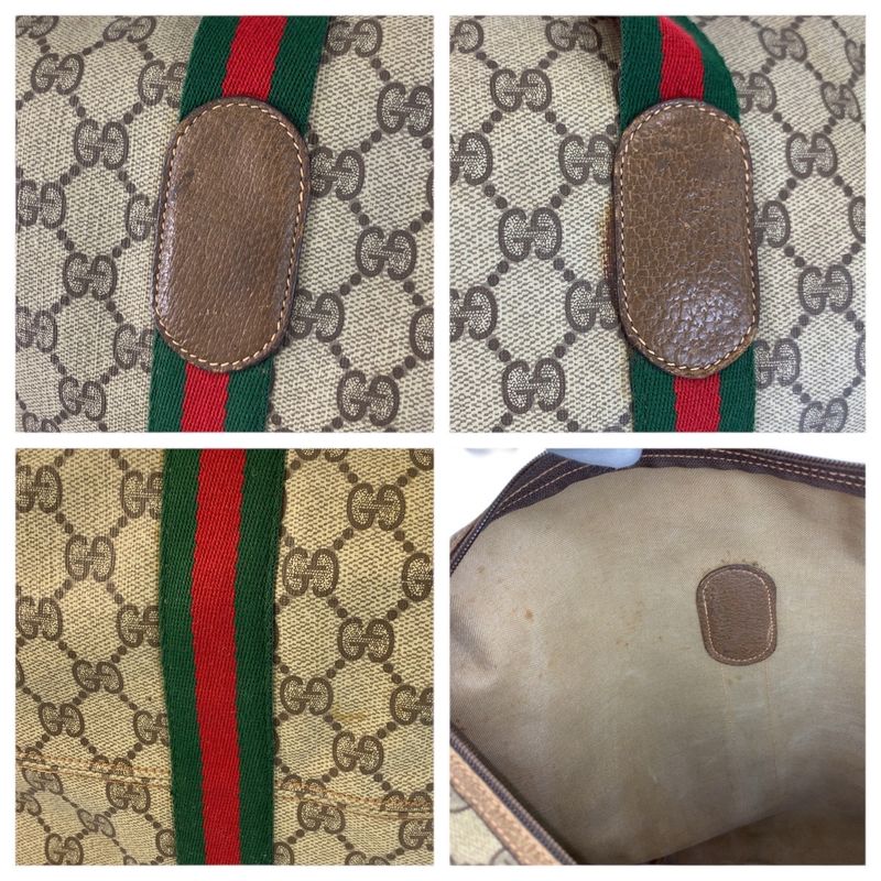 Gucci Vintage Sherry Line Beige GG Supreme Canvas Boston Bag