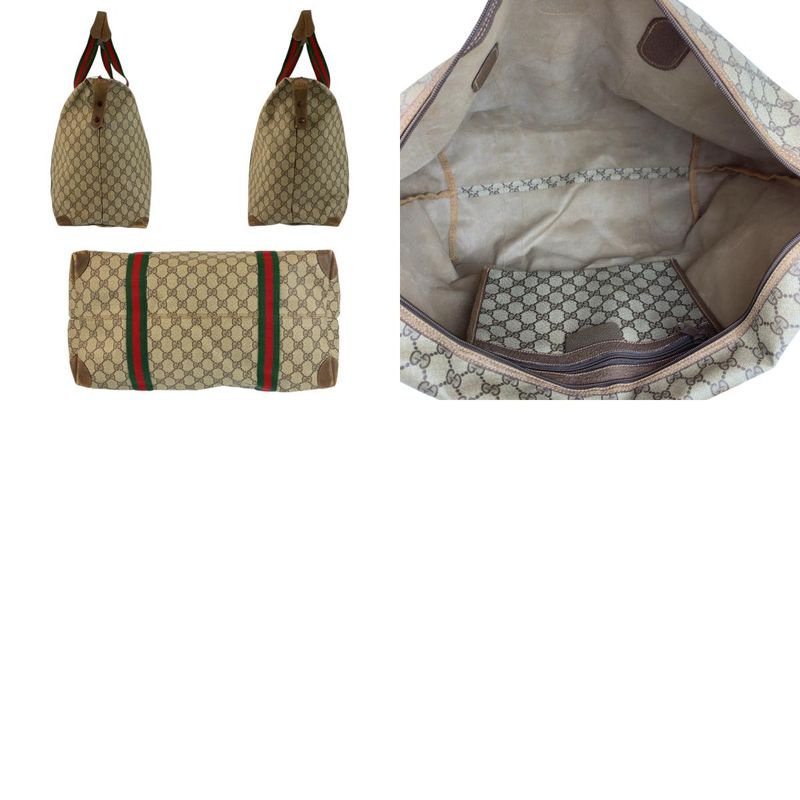 Gucci Vintage Sherry Line Beige GG Supreme Canvas Boston Bag