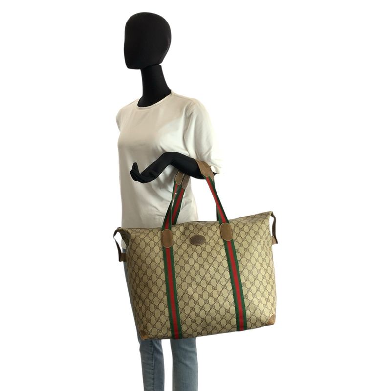 Gucci Vintage Sherry Line Beige GG Supreme Canvas Boston Bag