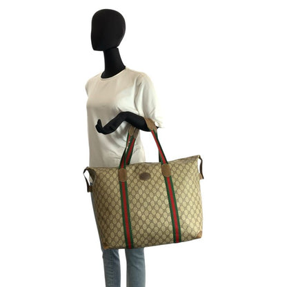 Gucci Vintage Sherry Line Beige GG Supreme Canvas Boston Bag