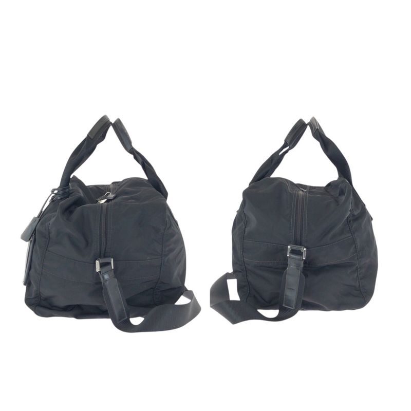 Prada Tessuto Black Silver Nylon Boston Bag