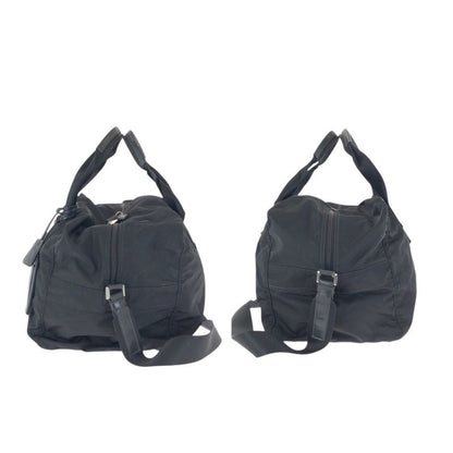 Prada Tessuto Black Silver Nylon Boston Bag