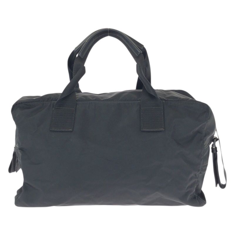Prada Tessuto Black Silver Nylon Boston Bag