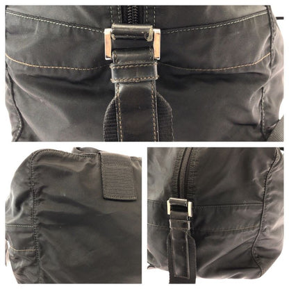 Prada Tessuto Black Silver Nylon Boston Bag