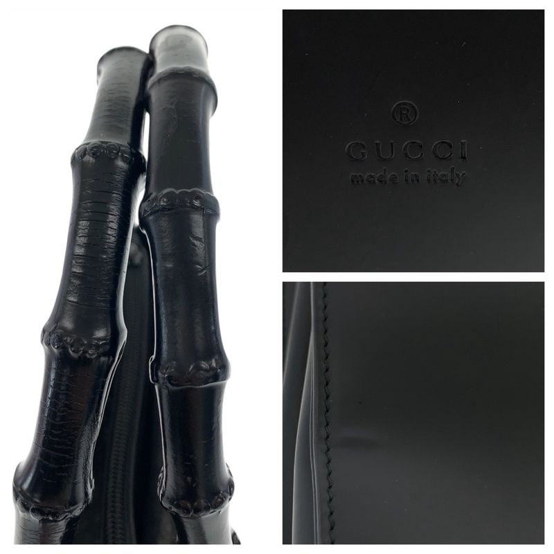 Gucci Bamboo Black Silver Leather 002 Tote