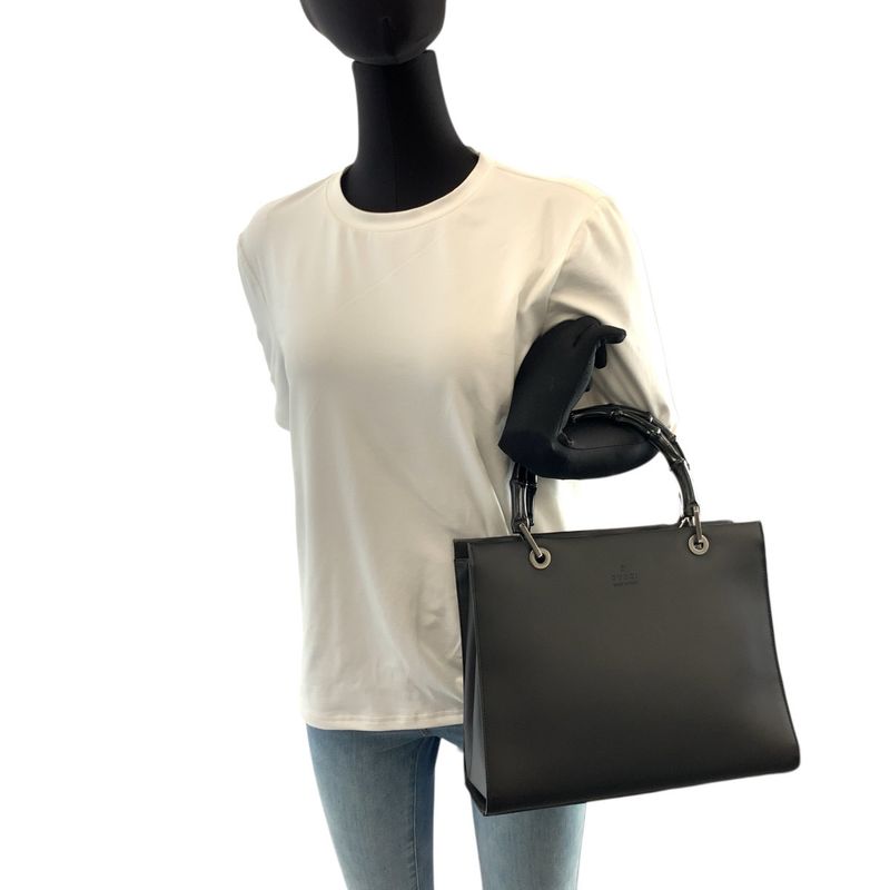 Gucci Bamboo Black Silver Leather 002 Tote