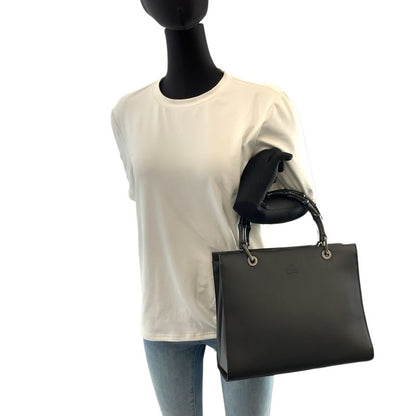 Gucci Bamboo Black Silver Leather 002 Tote