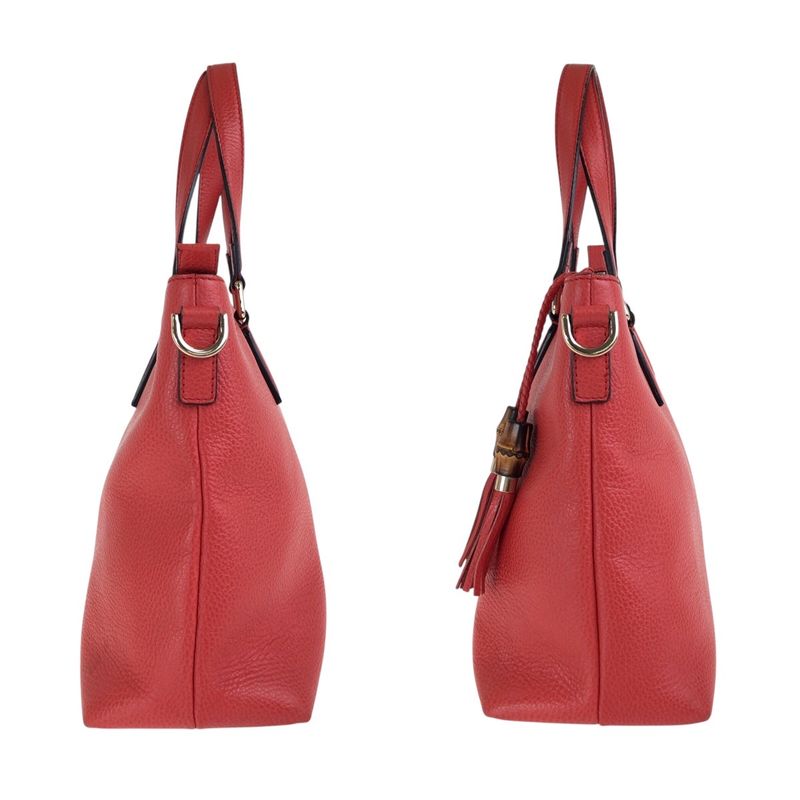 Gucci Bamboo Tassel Red Gold Leather Tote Shoulder Bag 2-Way
