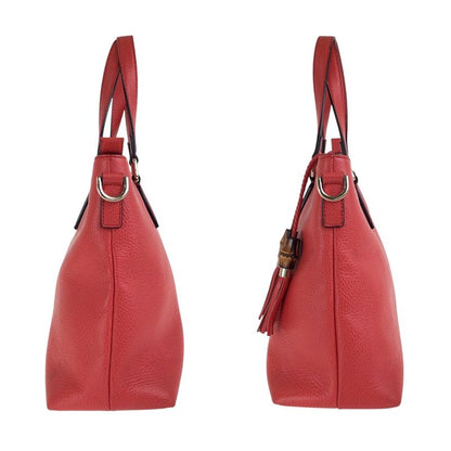 Gucci Bamboo Tassel Red Gold Leather Tote Shoulder Bag 2-Way