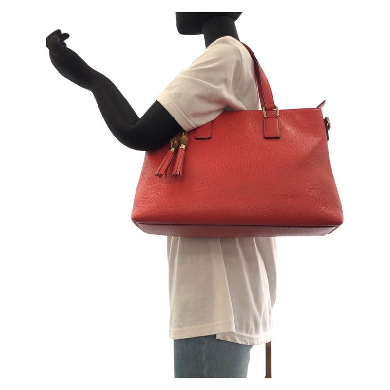 Gucci Bamboo Tassel Red Gold Leather Tote Shoulder Bag 2-Way