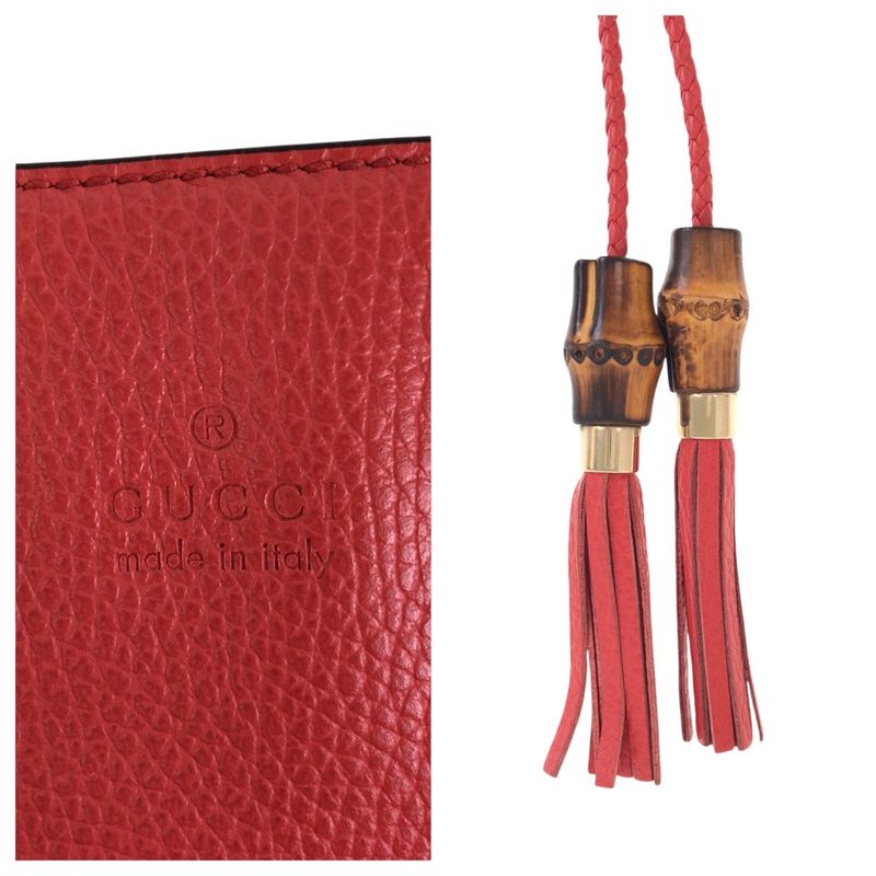 Gucci Bamboo Tassel Red Gold Leather Tote Shoulder Bag 2-Way