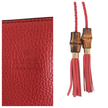 Gucci Bamboo Tassel Red Gold Leather Tote Shoulder Bag 2-Way