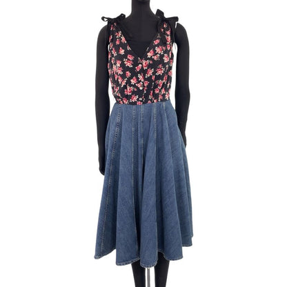 Miu Miu Floral Line Stone 36 Black Cotton Denim Dress