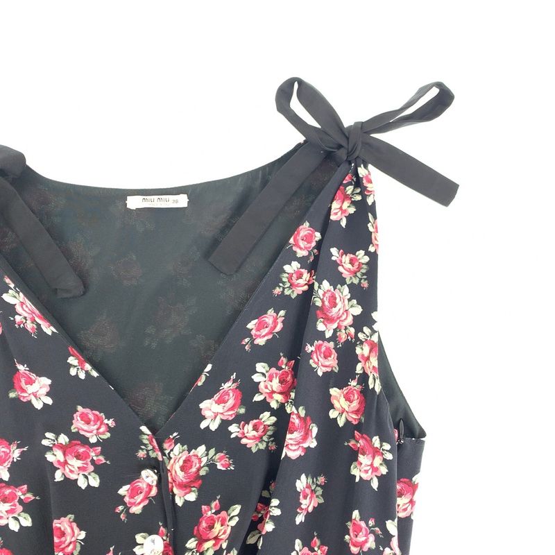 Miu Miu Floral Line Stone 36 Black Cotton Denim Dress