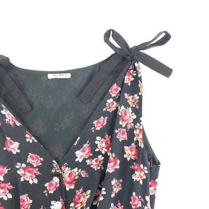 Miu Miu Floral Line Stone 36 Black Cotton Denim Dress