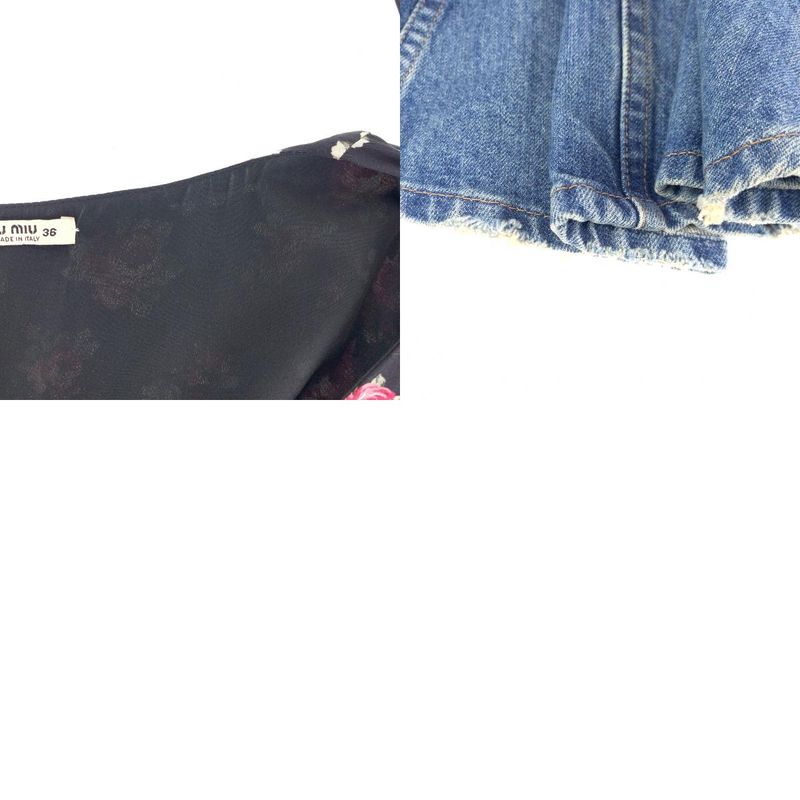 Miu Miu Floral Line Stone 36 Black Cotton Denim Dress