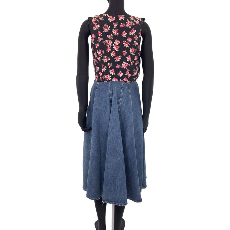 Miu Miu Floral Line Stone 36 Black Cotton Denim Dress