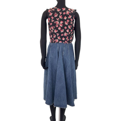 Miu Miu Floral Line Stone 36 Black Cotton Denim Dress