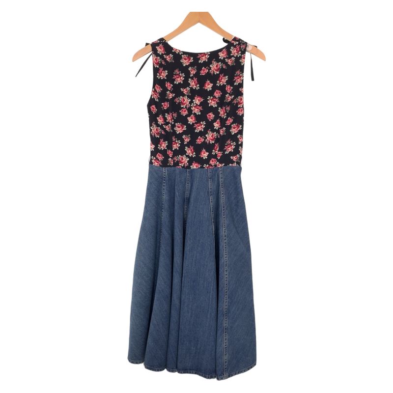 Miu Miu Floral Line Stone 36 Black Cotton Denim Dress