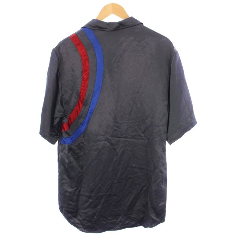 Gucci Bowling Shirt 44 Navy Open Collar Short Sleeve Embroidery YM