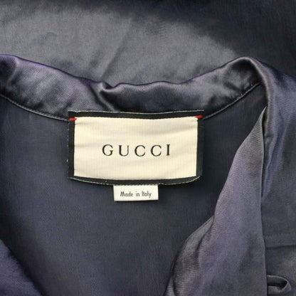 Gucci Bowling Shirt 44 Navy Open Collar Short Sleeve Embroidery YM