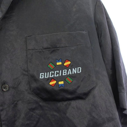 Gucci Bowling Shirt 44 Navy Open Collar Short Sleeve Embroidery YM