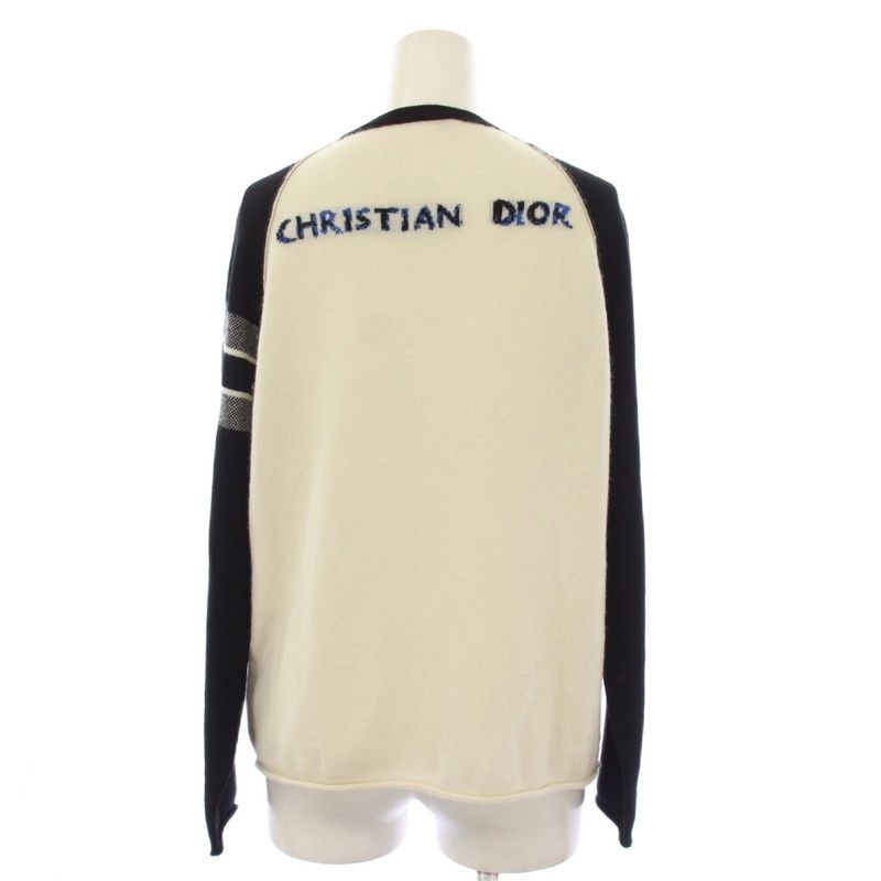 Dior Knit Sweater Cashmere White Black Long Sleeve Raglan All Pattern Letter YM