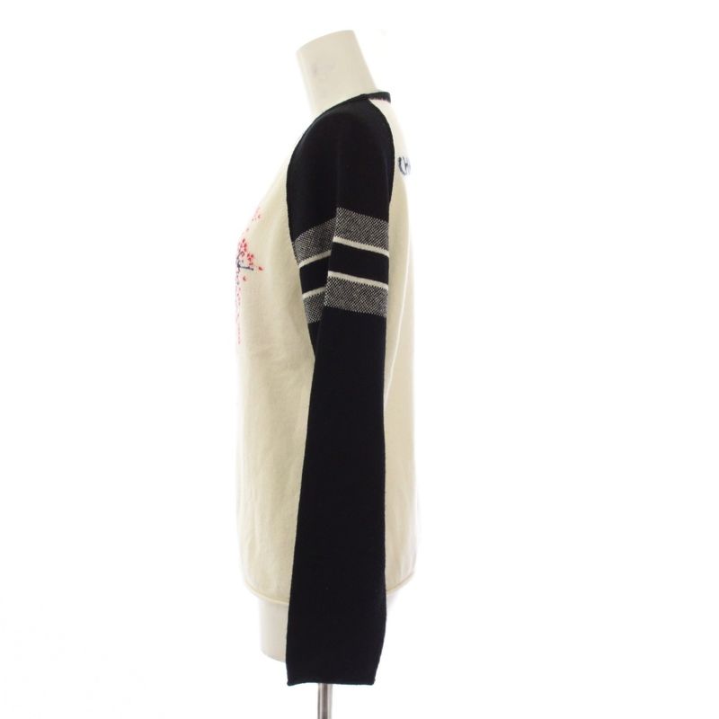 Dior Knit Sweater Cashmere White Black Long Sleeve Raglan All Pattern Letter YM