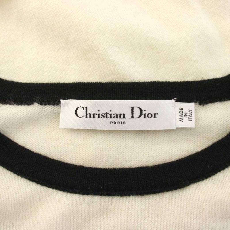 Dior Knit Sweater Cashmere White Black Long Sleeve Raglan All Pattern Letter YM
