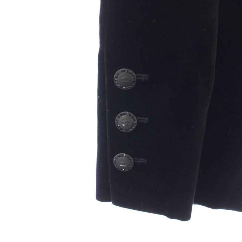 Chanel Pants Cropped Velour CC Logo Button 34 Black YM