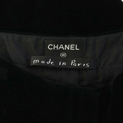 Chanel Pants Cropped Velour CC Logo Button 34 Black YM