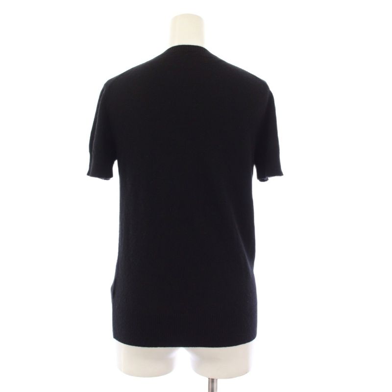 Hermes Knit Sweater Cashmere Short Sleeve 34 Black Round Neck YM