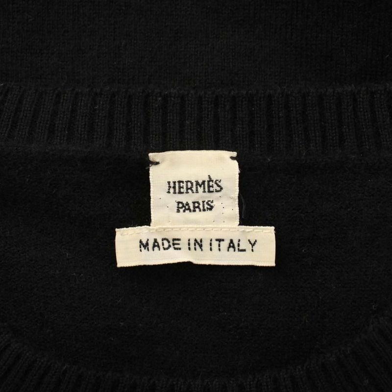 Hermes Knit Sweater Cashmere Short Sleeve 34 Black Round Neck YM