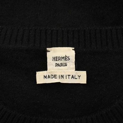 Hermes Knit Sweater Cashmere Short Sleeve 34 Black Round Neck YM